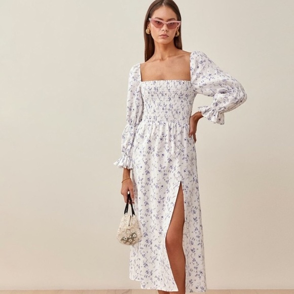 House of Harlow Midi Dress Blue White Floral
Smocked Puffed Sleeves - large - Picture 11 of 11